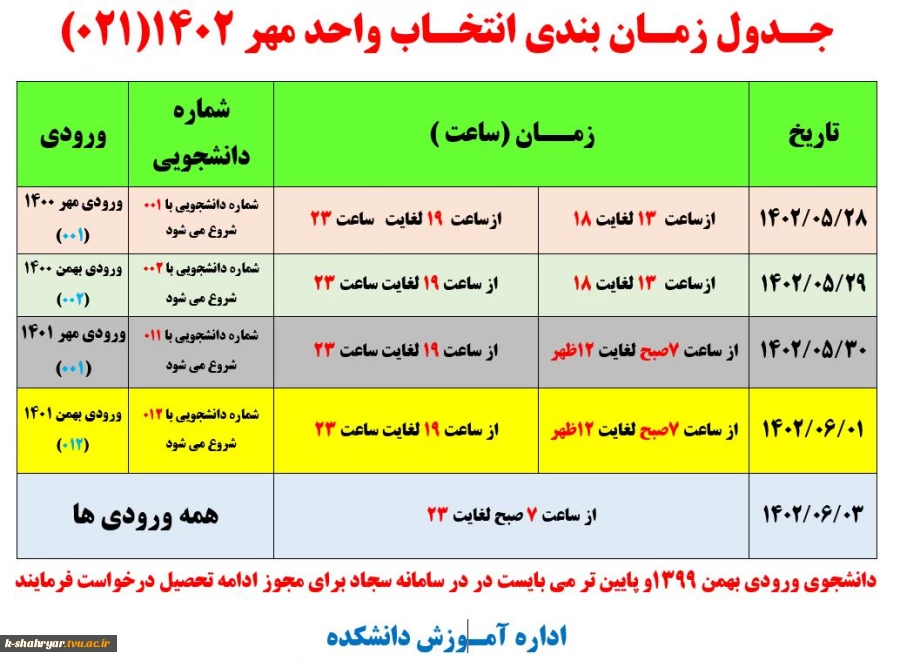زمان انتخاب واحد  2